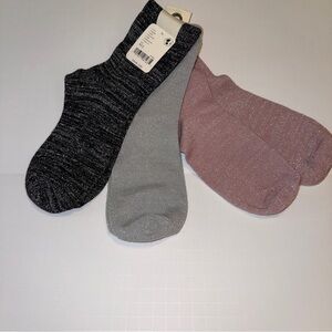 Free People 3-Pack Women’s Crew Socks - Black, Gray & Dusty Pink W/Shimmer NWT